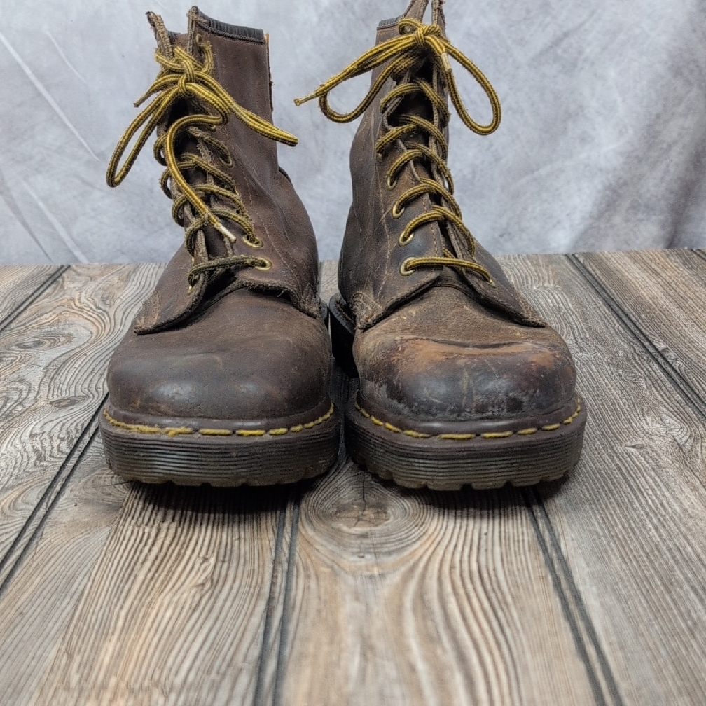 Dr. Martens 1460 Brown Leather Boots Distressed Size 8uk Made In England